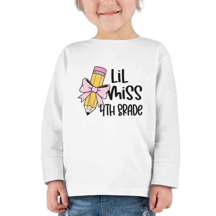 Lil Miss 4th Grade Coquette Bow Pencil Back To School Girls Graphic Toddler Long Sleeve Tee