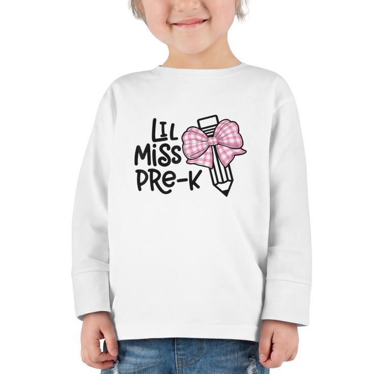 LiL Miss Pre-K Girls Coquette Bow Gingham Bow Back To School Graphic Toddler Long Sleeve Tee