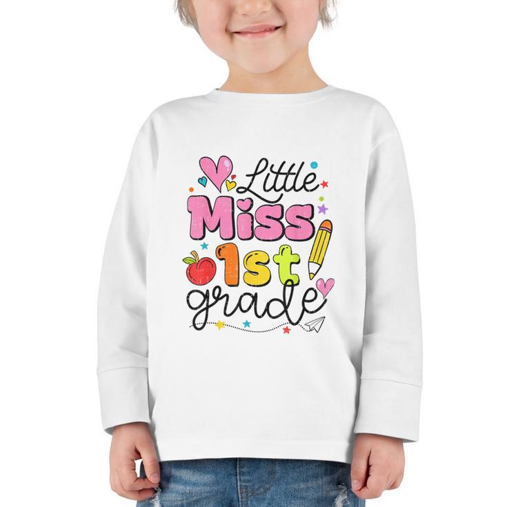 Little Miss 1st Grade Back To School Cute First Grade Girls Graphic Toddler Long Sleeve Tee