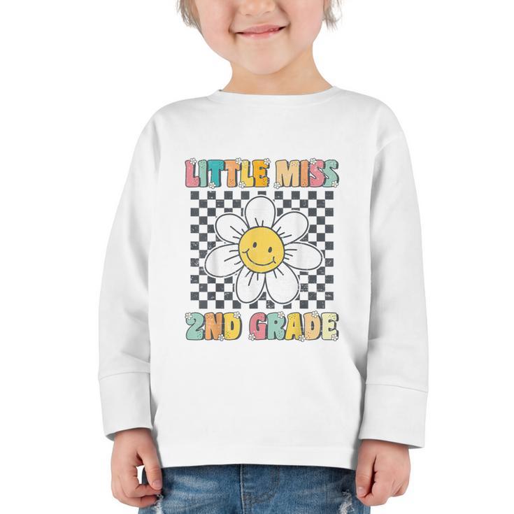 Little Miss 2nd Grade Retro Groovy 2nd Grade Back To School Graphic Toddler Long Sleeve Tee
