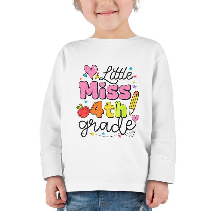 Little Miss 4th Grade Back To School Cute Fourth Grade Girls Graphic Toddler Long Sleeve Tee