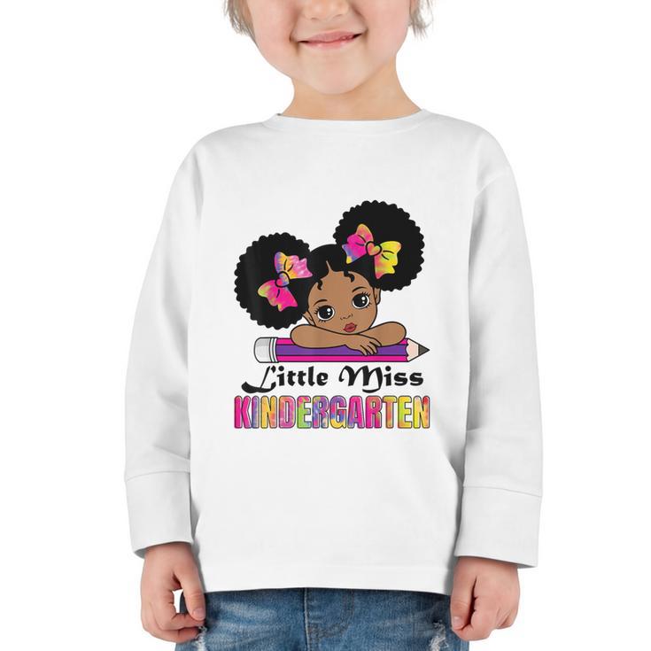 Little Miss Kindergarten Afro Puff Girl Back To School Graphic Toddler Long Sleeve Tee