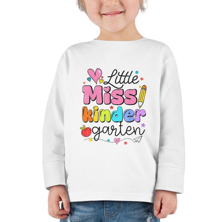 Little Miss Kindergarten Back To School Cute Kinder Girls Graphic Toddler Long Sleeve Tee