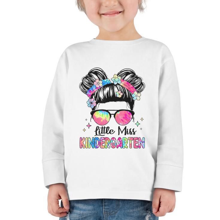 Little Miss Kindergarten Girls Kids Back To School Kinder Graphic Toddler Long Sleeve Tee