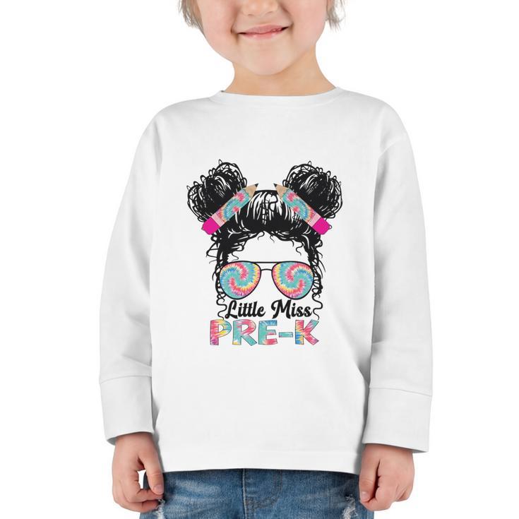Little Miss Pre-K Girls Back To School Messy Bun Performance Graphic Toddler Long Sleeve Tee