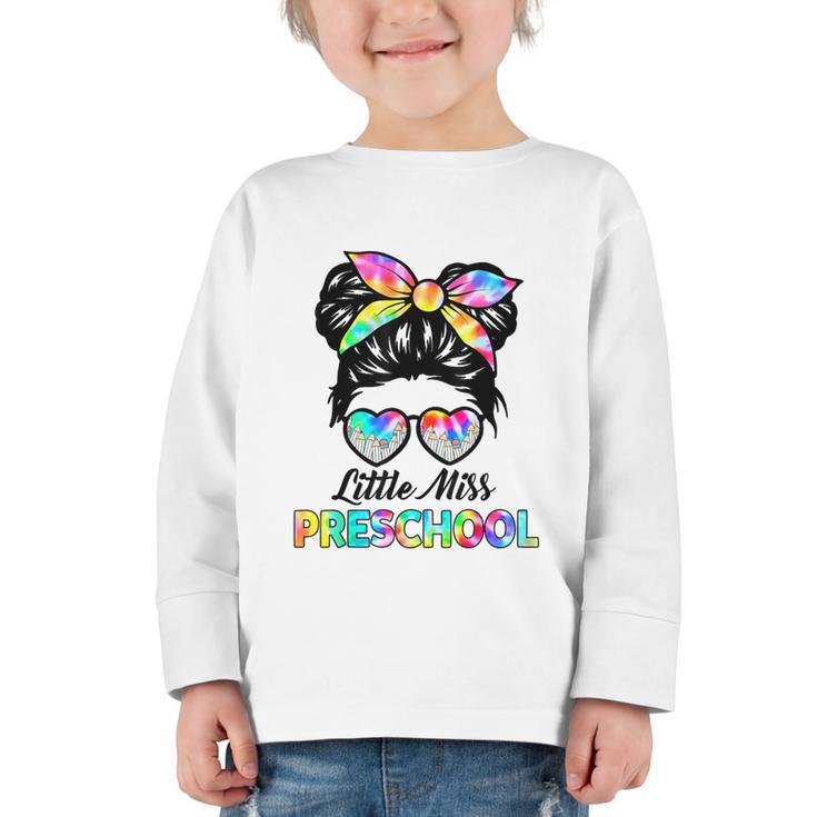 Little Miss Preschool First Day Back To School Girls Kids Graphic Toddler Long Sleeve Tee