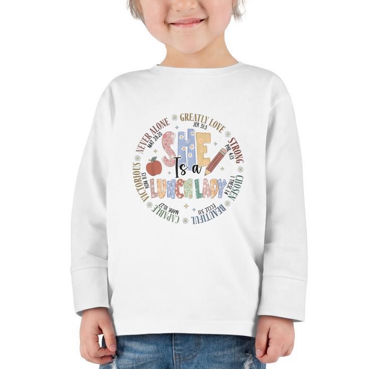 Lunch Lady God Says Bible Verse Christian Back To School Graphic Toddler Long Sleeve Tee