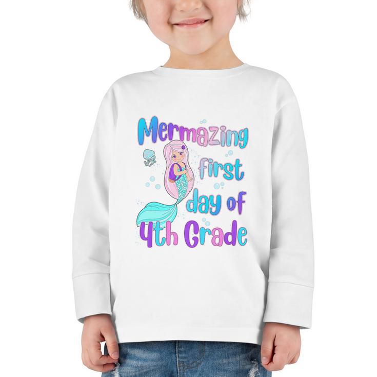 Mermazing First Day Of Fourth Grade Back To School Mermaid Premium Tri-Blend Graphic Toddler Long Sleeve Tee