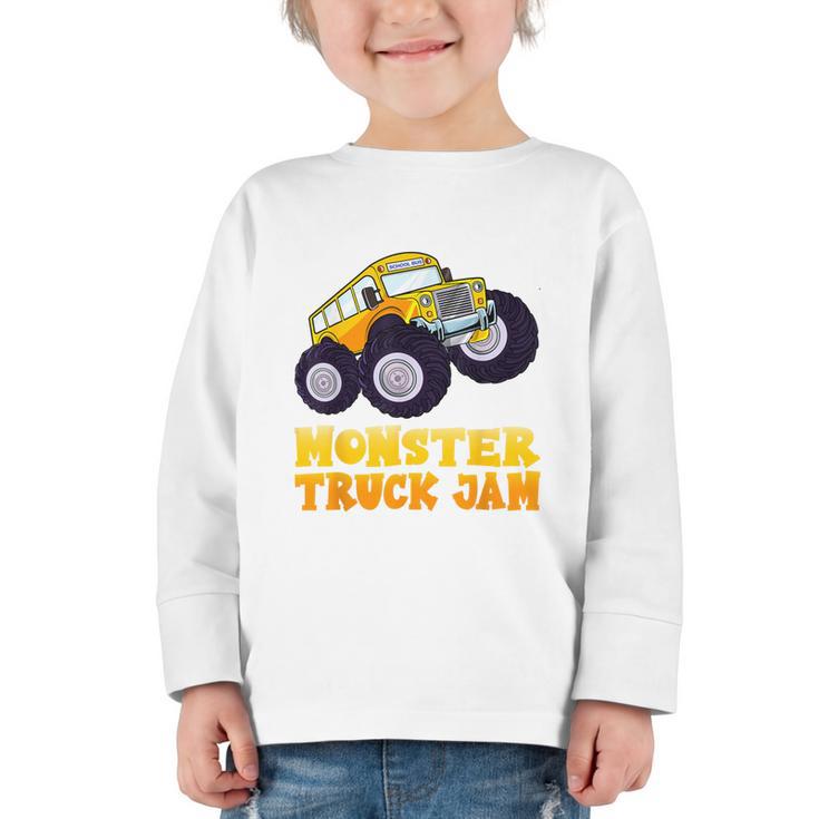 Monster Truck Jam School Bus Yellow Back To School Toddlers Graphic Toddler Long Sleeve Tee
