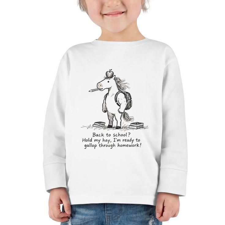 Naive Horse Doodle Back To School Gallop Homework Art Graphic Toddler Long Sleeve Tee
