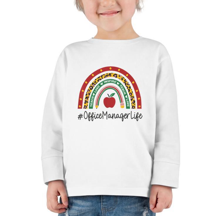 Office Manager Rainbow Appreciation Day Hello Back To School Graphic Toddler Long Sleeve Tee