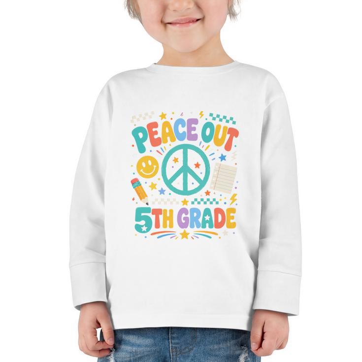 Peace Out 5th Grade Retro Back To School Students Graphic Toddler Long Sleeve Tee