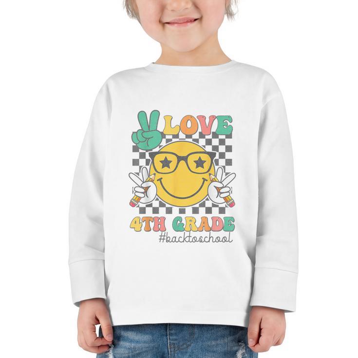 Peace Love 4th Grade Cute Smile Face Back To School Girls Graphic Toddler Long Sleeve Tee