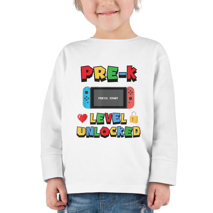 Pre-K Level Unlocked Back To School Video Game Graphic Toddler Long Sleeve Tee