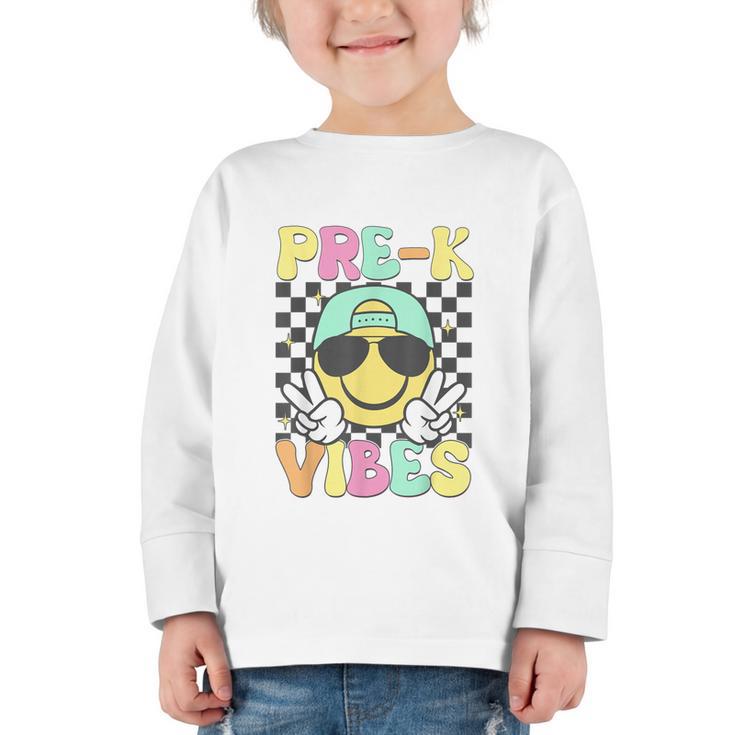 Pre-K Vibes Smile Face Back To School Pre-K Graphic Toddler Long Sleeve Tee