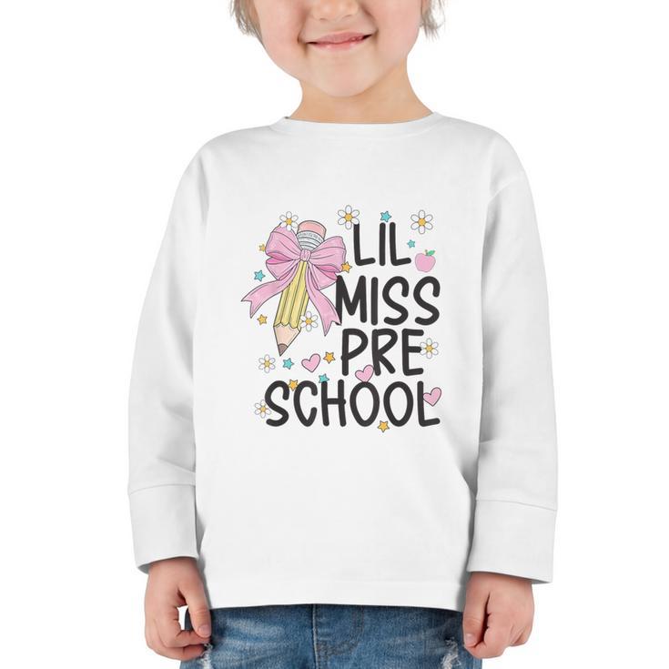 Preschool Little Miss Back To School Girls Kids Preschool Graphic Toddler Long Sleeve Tee