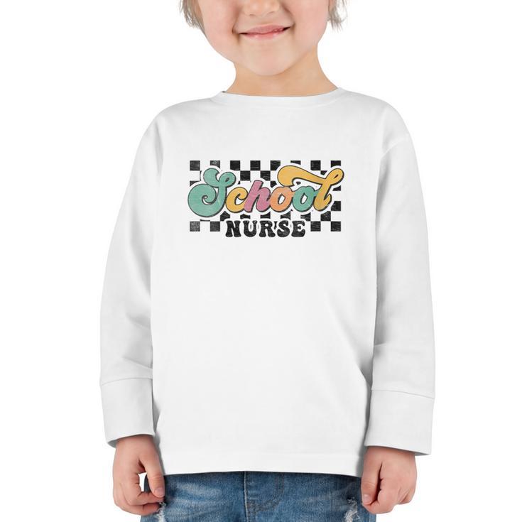 Retro Checkered School Nurse Squad Back To School Graduation Graphic Toddler Long Sleeve Tee