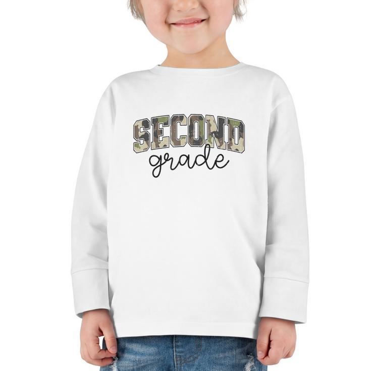 Retro Second Grade Camo Back To School Girls Boys 2nd Grade Graphic Toddler Long Sleeve Tee