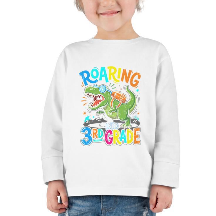 Roaring Into 3rd Grade Back To School Dinosaurus T-Rex Premium Tri-Blend Graphic Toddler Long Sleeve Tee