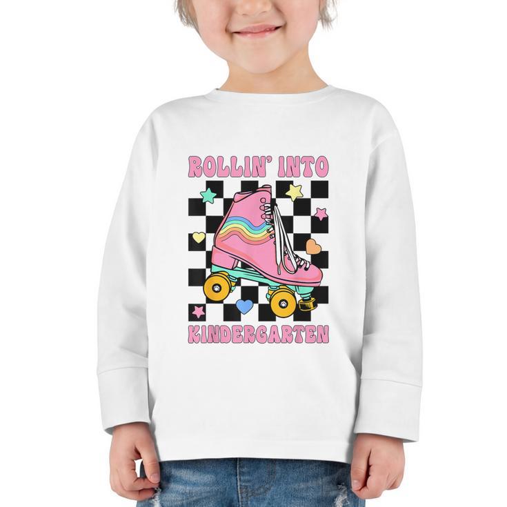 Rolling Into Kindergarten Roller Skating Girl Back To School Graphic Toddler Long Sleeve Tee