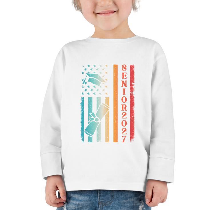 Senior 2027 Class Of 2027 Graduation USA Flag Back To School Performance Graphic Toddler Long Sleeve Tee