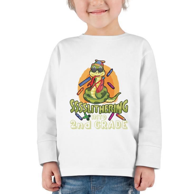Slithering Into 2nd Grade First Day Back To School Snake Performance Graphic Toddler Long Sleeve Tee