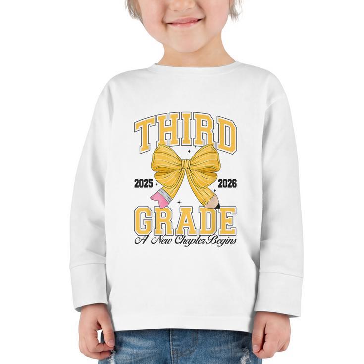 Third Grade Back To School First Day Pencil Bow 2025 Girls Graphic Toddler Long Sleeve Tee