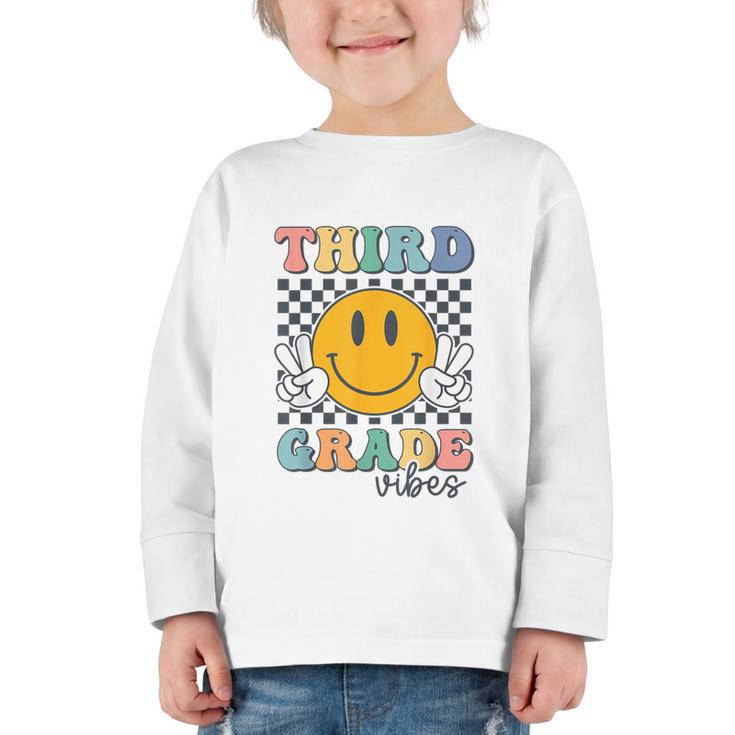 Third Grade Vibes Retro Smile Back To School 3rd Grade Team Graphic Toddler Long Sleeve Tee
