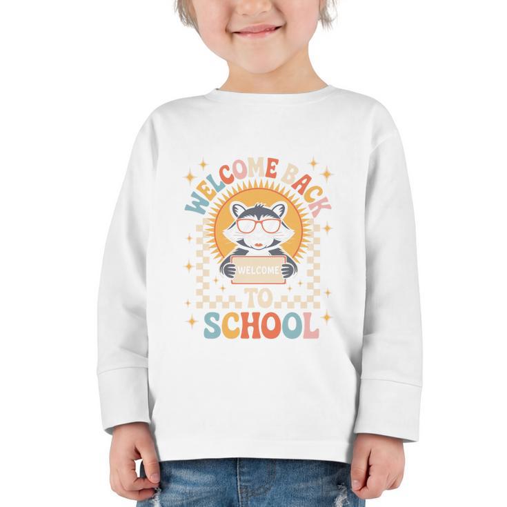 Welcome Back To School Raccoon First Day Of School Checkered Premium Tri-Blend Graphic Toddler Long Sleeve Tee