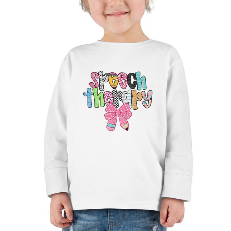 Women Speech Therapy Coquette Bow Pencil Back To School SLP Graphic Toddler Long Sleeve Tee