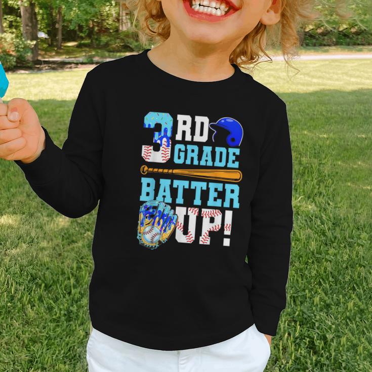 3rd Grade Back To School Baseball Drip Ice Cream Batter Up Graphic Toddler Long Sleeve Tee
