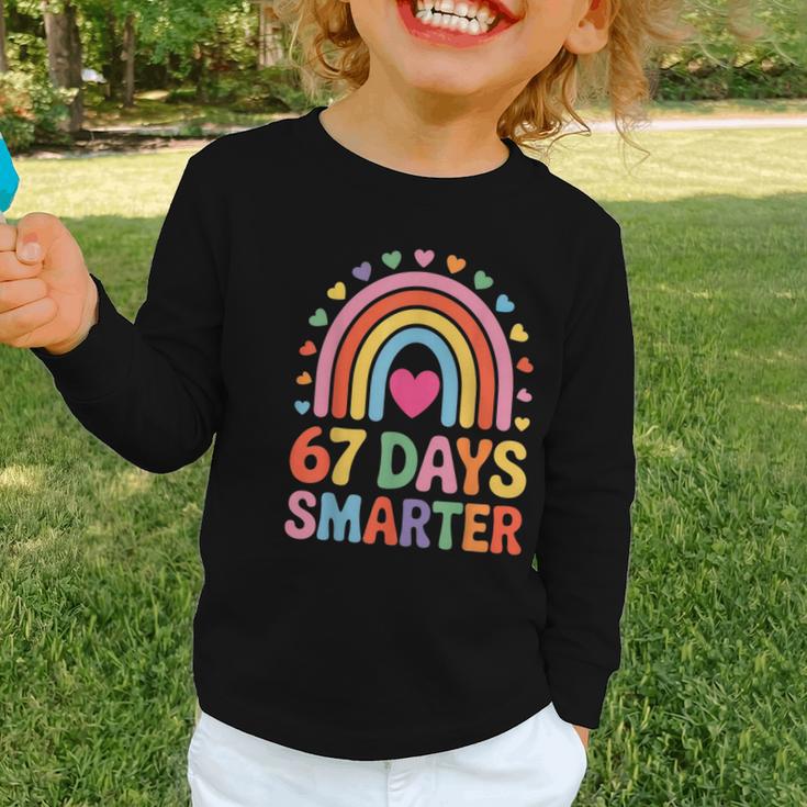 67 Days Smarter Rainbow For Back To School Kids Graphic Toddler Long Sleeve Tee