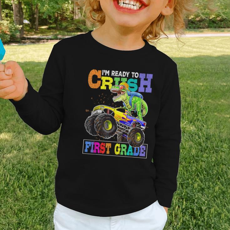 Back To School Boy Dinosaur I'm Ready To Crush First Grade Graphic Toddler Long Sleeve Tee Back To School Boy Dinosaur I'm Ready To Crush First Grade Graphic Toddler Long Sleeve Tee