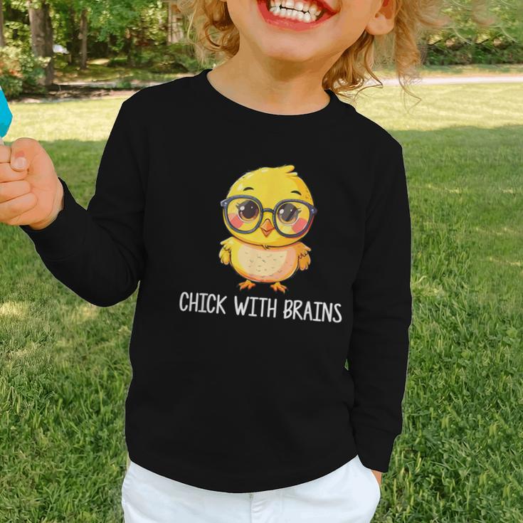 Back To School Chick With Brains Smart Intelligent Girls Graphic Toddler Long Sleeve Tee Back To School Chick With Brains Smart Intelligent Girls Graphic Toddler Long Sleeve Tee