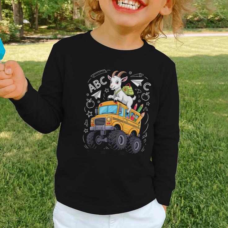 Back To School Goat School Bus 100 Days Of School Graphic Toddler Long Sleeve Tee