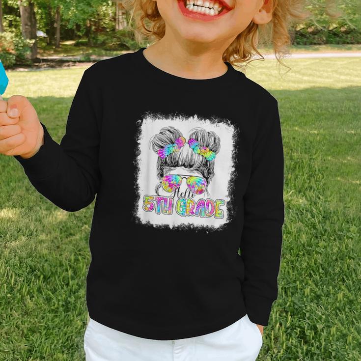 Back To School Hello 5th Grade Cute Messy Bun Tie Dye Girls Graphic Toddler Long Sleeve Tee Back To School Hello 5th Grade Cute Messy Bun Tie Dye Girls Graphic Toddler Long Sleeve Tee