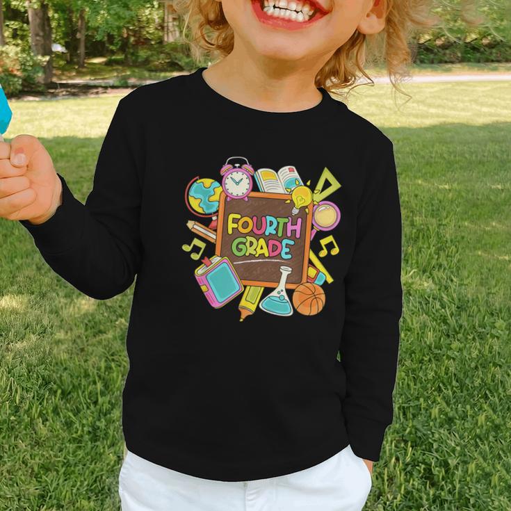 Back To School Hello Fourth Grade Team 4th Grade Boys Girls Graphic Toddler Long Sleeve Tee