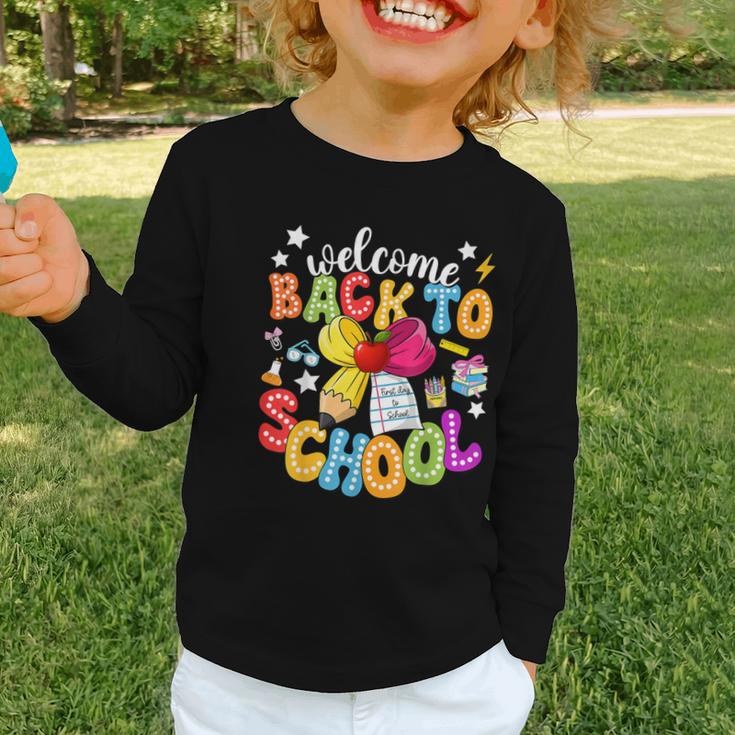 Back To School Pencil Coquette Bow First Day Of School Kids Graphic Toddler Long Sleeve Tee Back To School Pencil Coquette Bow First Day Of School Kids Graphic Toddler Long Sleeve Tee