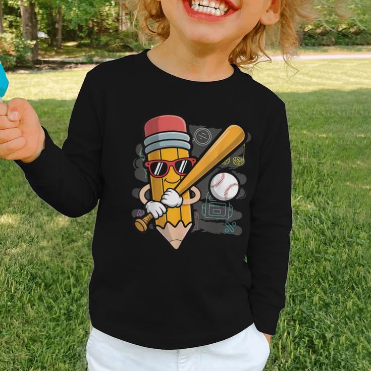 Baseball Player Pencil Back To School Cute Sport Students Graphic Toddler Long Sleeve Tee Baseball Player Pencil Back To School Cute Sport Students Graphic Toddler Long Sleeve Tee