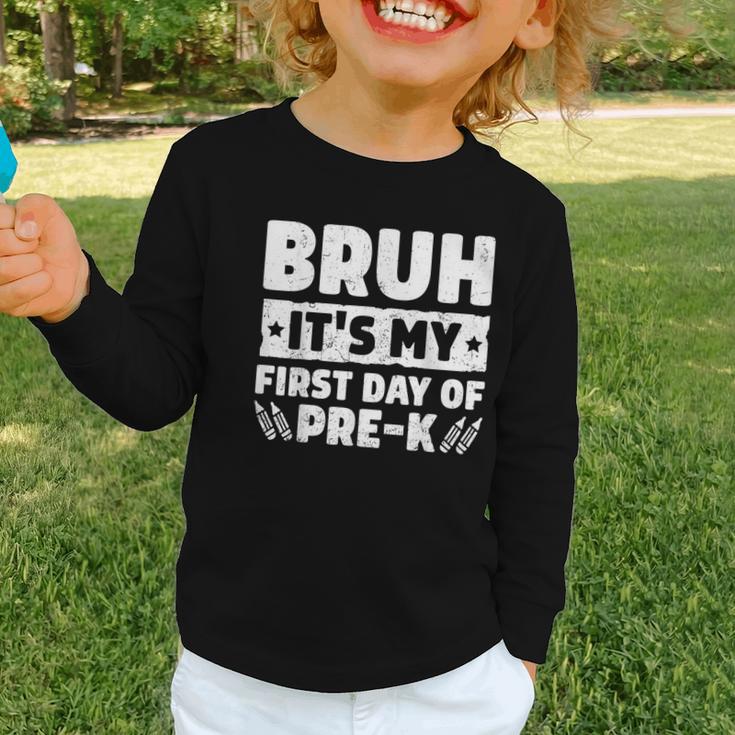 Bruh It's My First Day Of Pre K PreK Back To School Boys Graphic Toddler Long Sleeve Tee Bruh It's My First Day Of Pre K PreK Back To School Boys Graphic Toddler Long Sleeve Tee