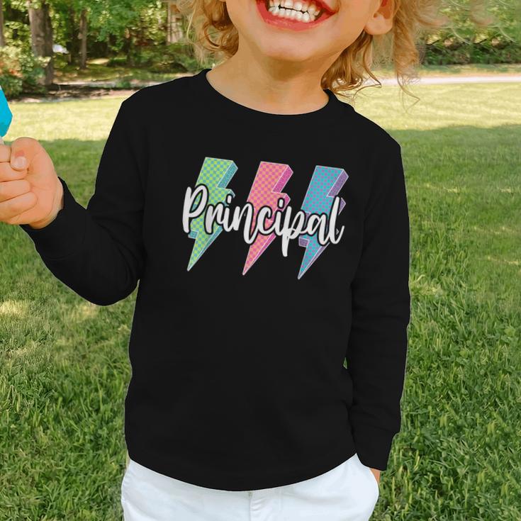 Checkered Principal Lightning Bolt Back To School Graphic Toddler Long Sleeve Tee