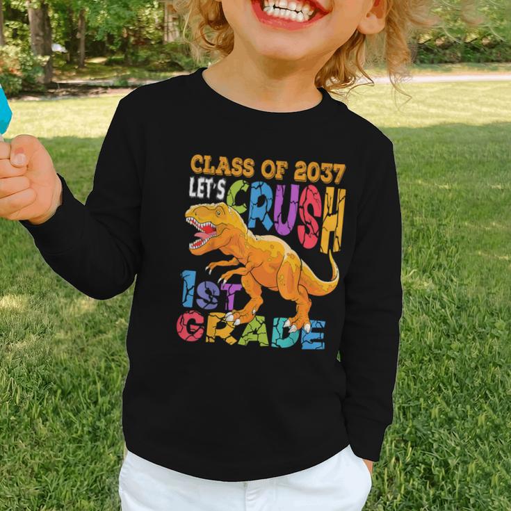 Crush 1st Grade Dinosaur Back To School Class Of 2037 Boy Graphic Toddler Long Sleeve Tee Crush 1st Grade Dinosaur Back To School Class Of 2037 Boy Graphic Toddler Long Sleeve Tee