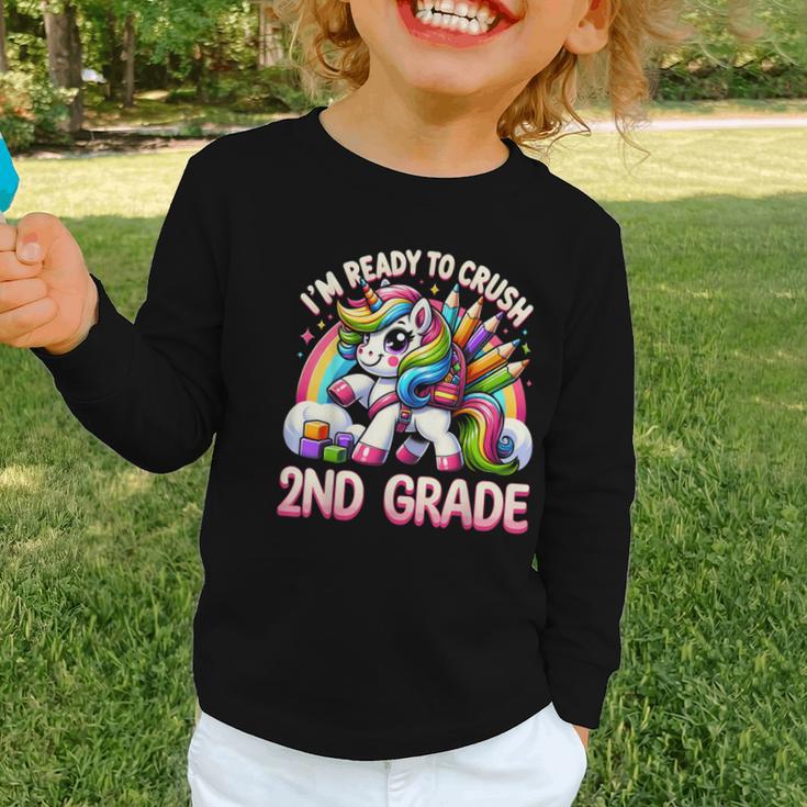 Crush 2nd Grade Girls Back To School Unicorn First Day Cute Graphic Toddler Long Sleeve Tee Crush 2nd Grade Girls Back To School Unicorn First Day Cute Graphic Toddler Long Sleeve Tee