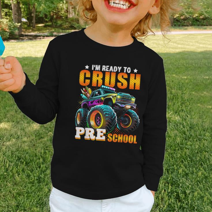 Crush Preschool Monster Truck Back To School Kids Boys Graphic Toddler Long Sleeve Tee