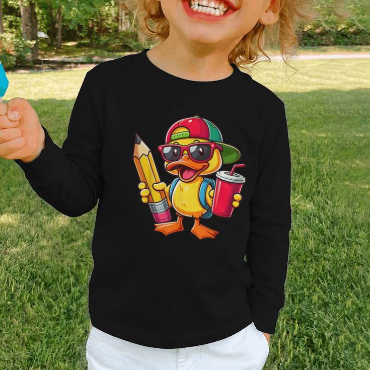 Cute Duck Lover Pencil Back To School Kids Boys Girls Graphic Toddler Long Sleeve Tee