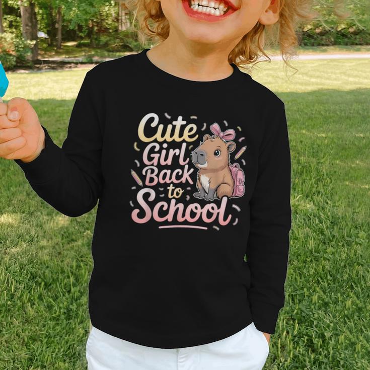 Cute Girl Back To School Capybara First Day Of School Kids Graphic Toddler Long Sleeve Tee Cute Girl Back To School Capybara First Day Of School Kids Graphic Toddler Long Sleeve Tee