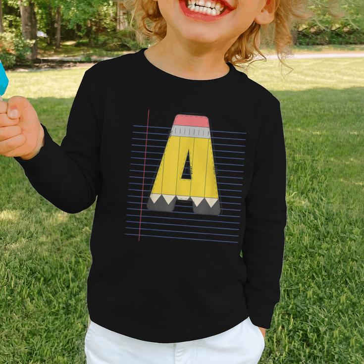 Cute Yellow School Pencil Alphabet Letter A Back To School Graphic Toddler Long Sleeve Tee Cute Yellow School Pencil Alphabet Letter A Back To School Graphic Toddler Long Sleeve Tee