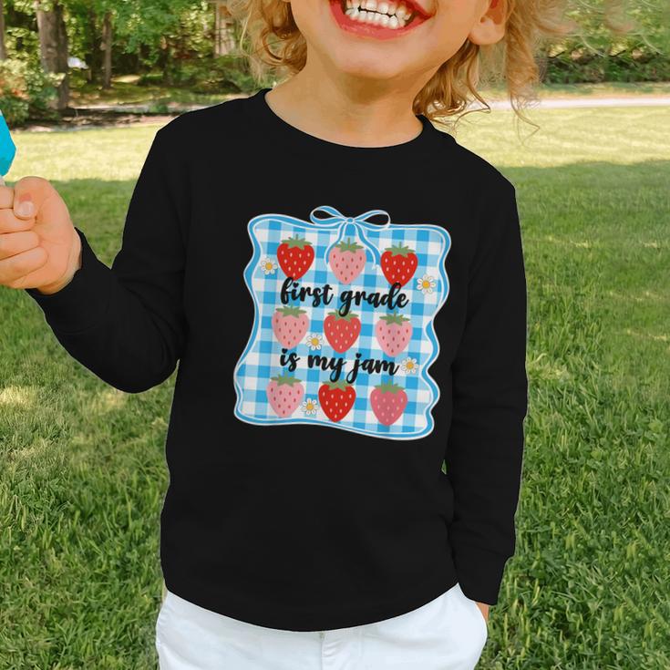 First Grade Is My Jam Strawberry 1st Grade Back To School Graphic Toddler Long Sleeve Tee First Grade Is My Jam Strawberry 1st Grade Back To School Graphic Toddler Long Sleeve Tee