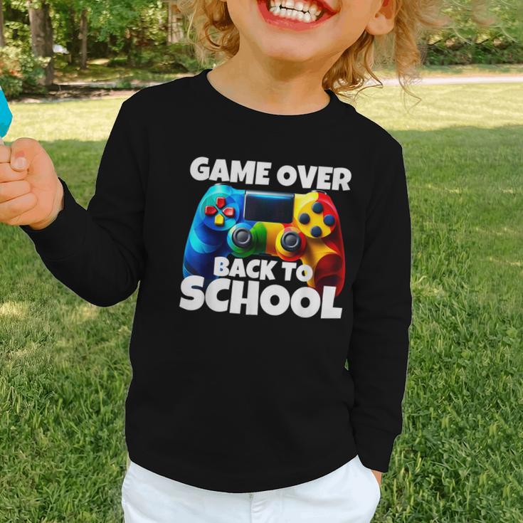 Game Over Back To School Gaming Controller Kids Gamer Graphic Toddler Long Sleeve Tee