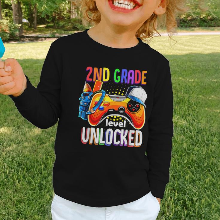 Gamer Back To School Gamepad 2nd Second Grade Level Unlocked Graphic Toddler Long Sleeve Tee